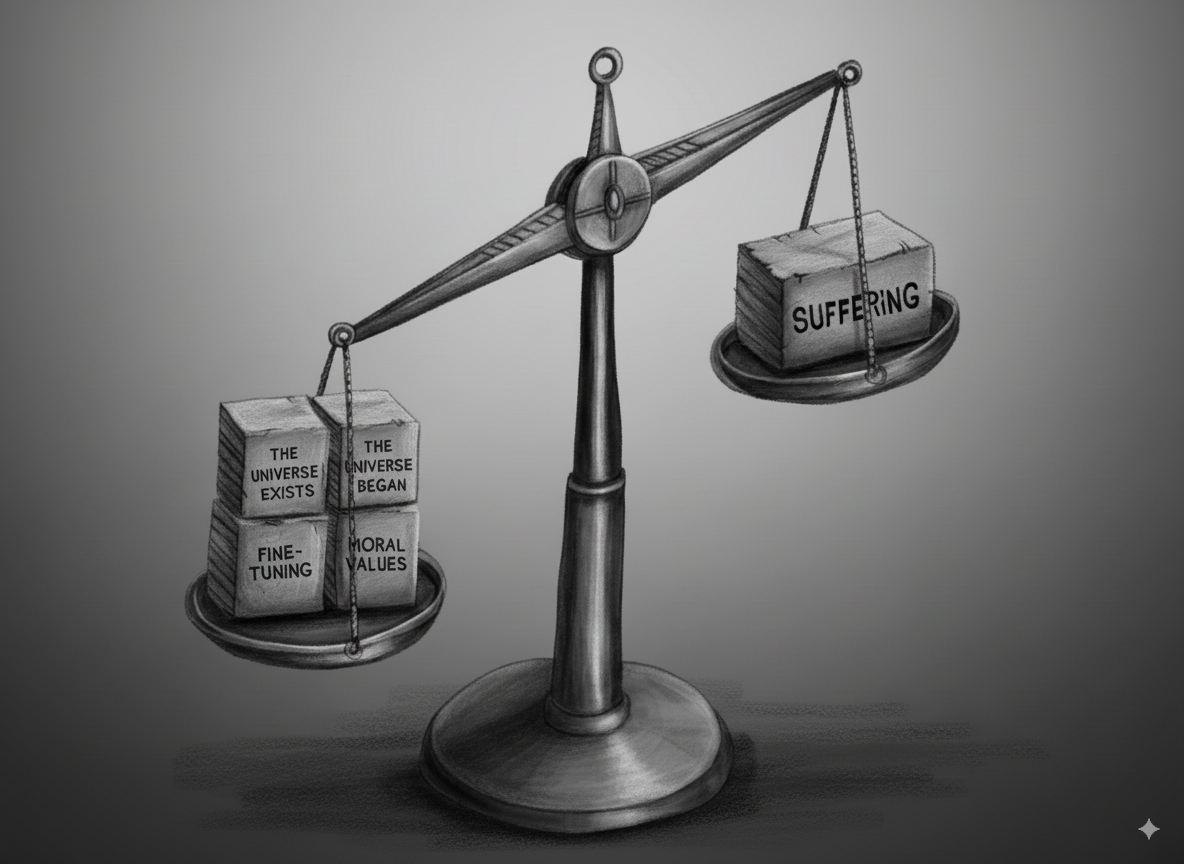 Weighing the profound questions of existence &ndash; the universe's beginning, fine-tuning, and moral values &ndash; against the undeniable burden of suffering. Where does the balance truly lie?
